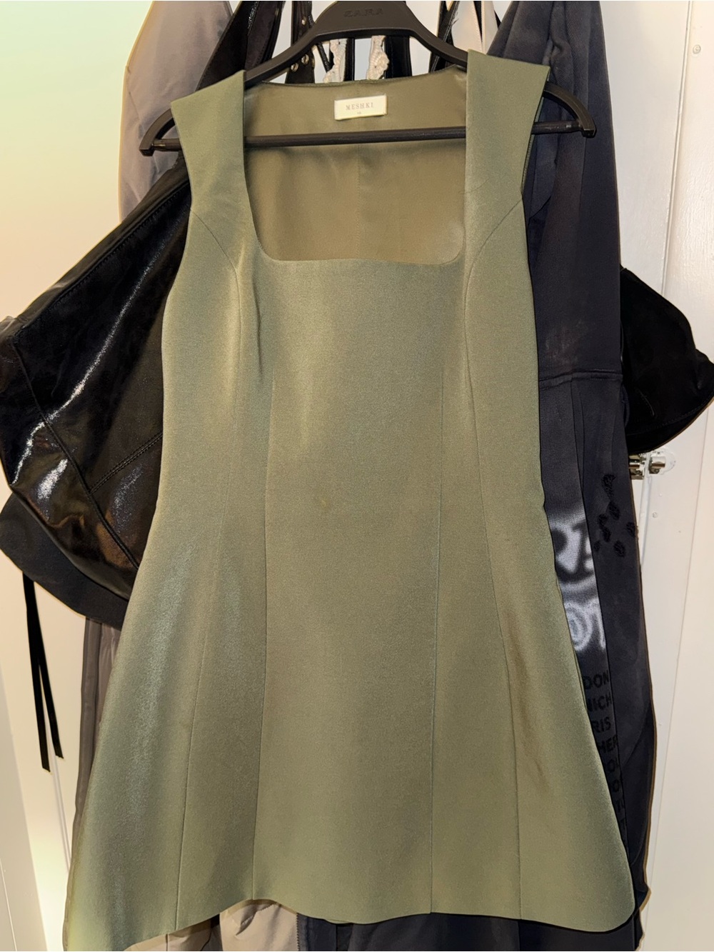 Meshki Olive Green Square-Neck Mini Dress